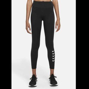 NWT NIKE SWOOSH DRI FIT WOMEN'S 7/8 RUNNING MID RISE TIGHTS BLACK SZ M #DJ0934